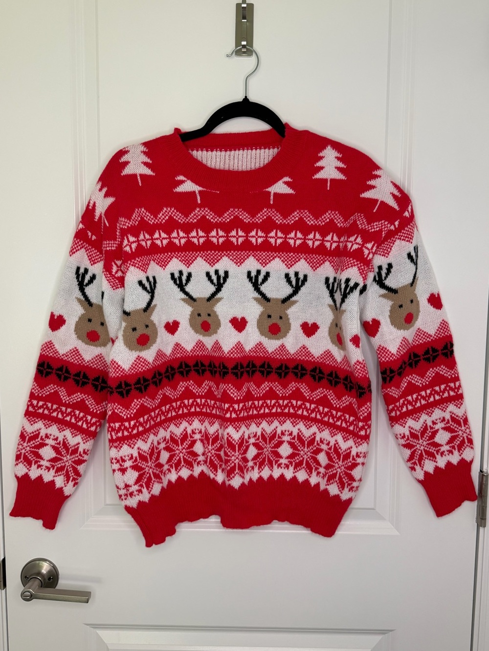 NWOT Christmas Reindeer Fair Isle Ugly Christmas Sweater Red White Size S